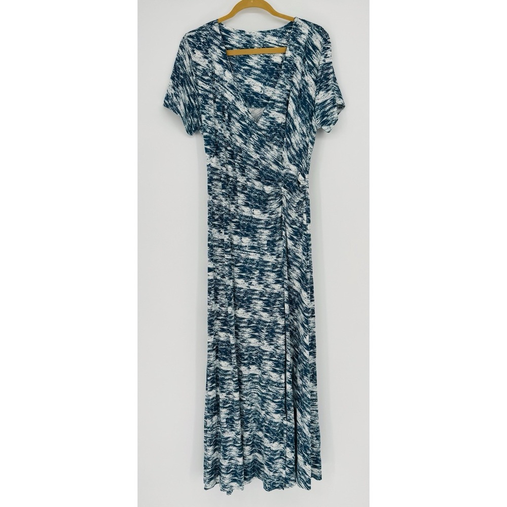 Soft Surroundings Joanna Faux Wrap Maxi Dress Size Large‎ V-Neck Abstract Print